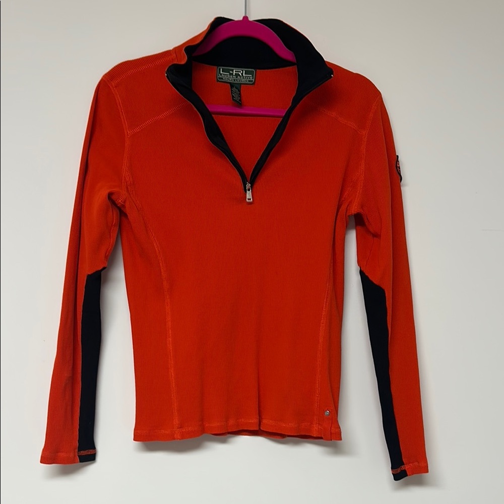 Fitted Orange and Black Long Sleeve Top with Zipper